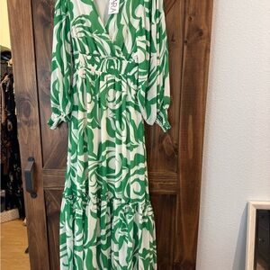 Flying Tomato Green and White Printed Maxi Dress